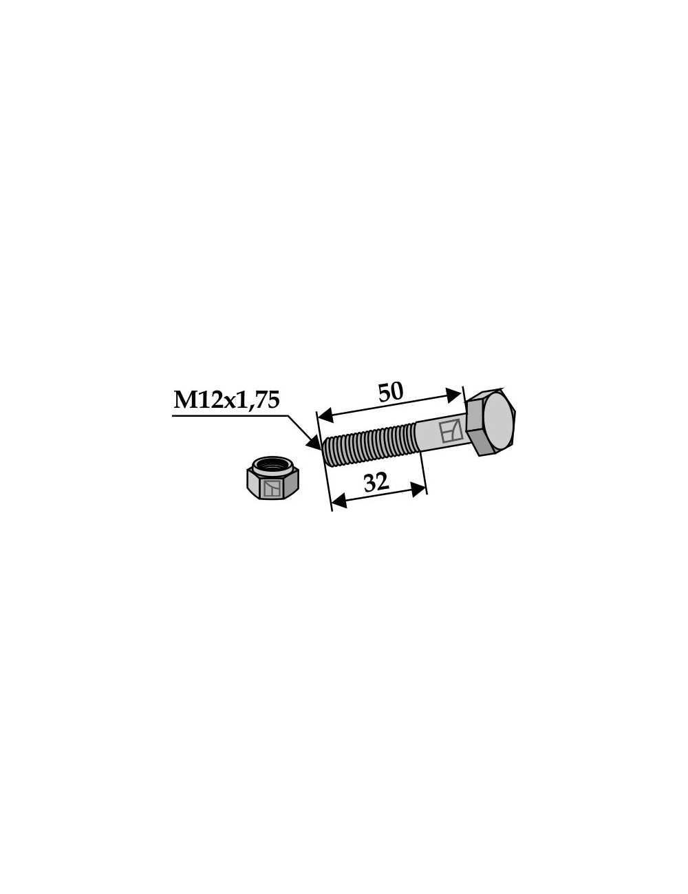 Boulon avec écrou à freinage interne - M12x1,75 - 10.9