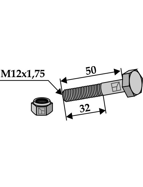 Boulon avec écrou à freinage interne - M12x1,75 - 10.9