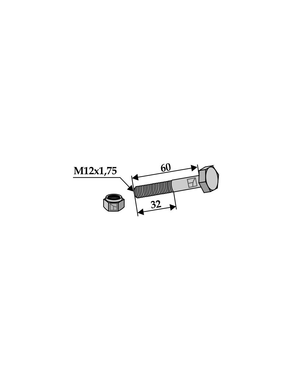 Boulon avec écrou à freinage interne - M12x1,75 - 10.9