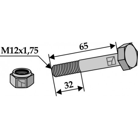 Boulon avec écrou à freinage interne - M12x1,75 - 12.9
