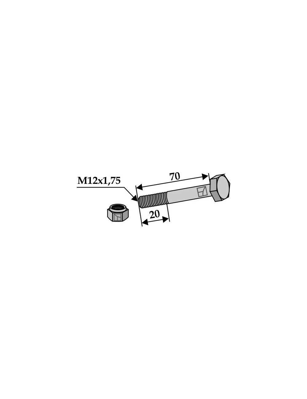 Boulon avec écrou à freinage interne - M12x1,75 - 10.9