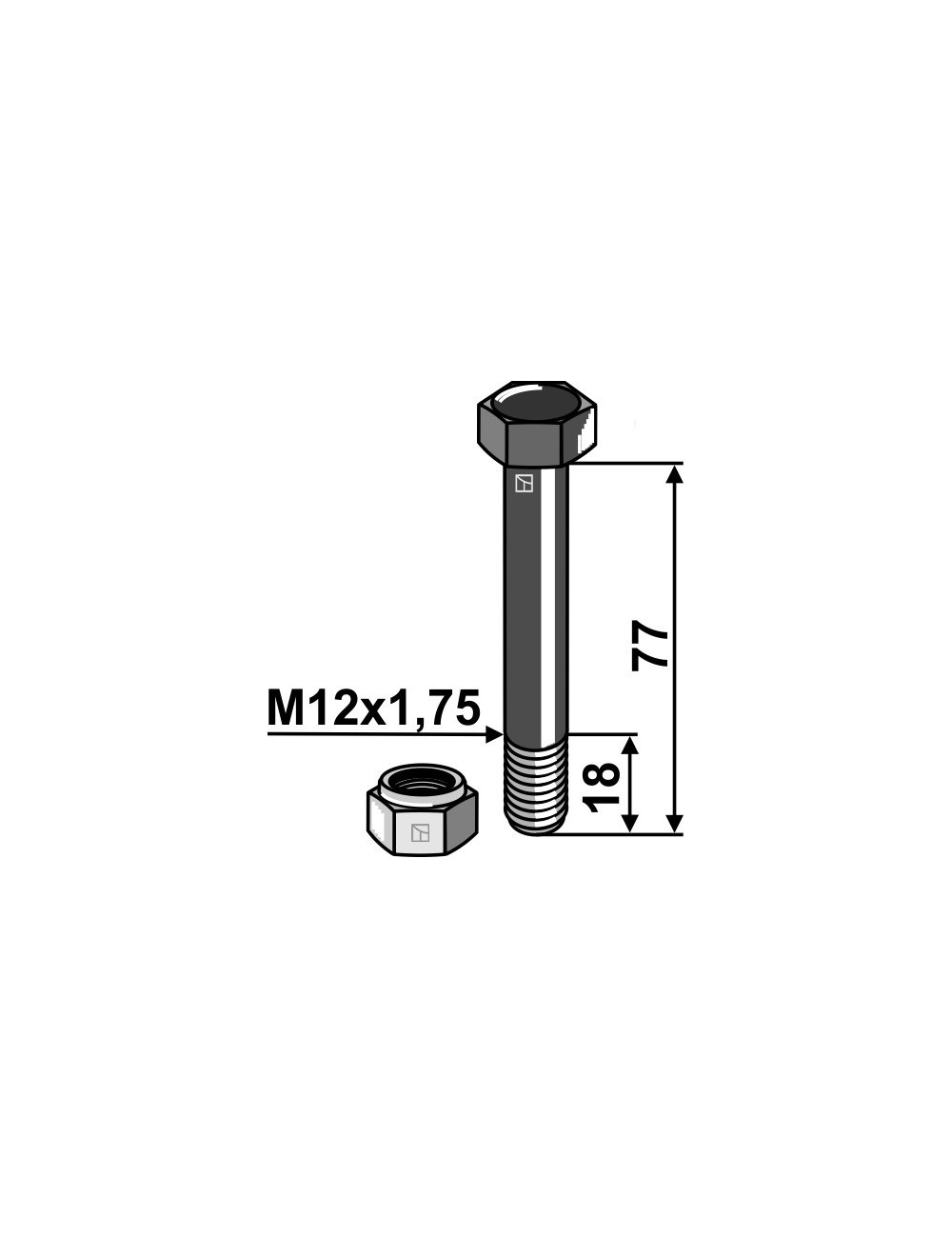 Boulon avec écrou à freinage interne - M12x1,75 - 10.9