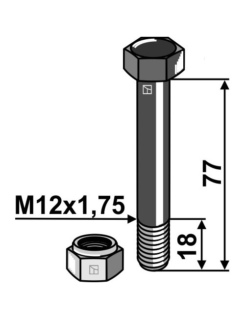 Boulon avec écrou à freinage interne - M12x1,75 - 10.9