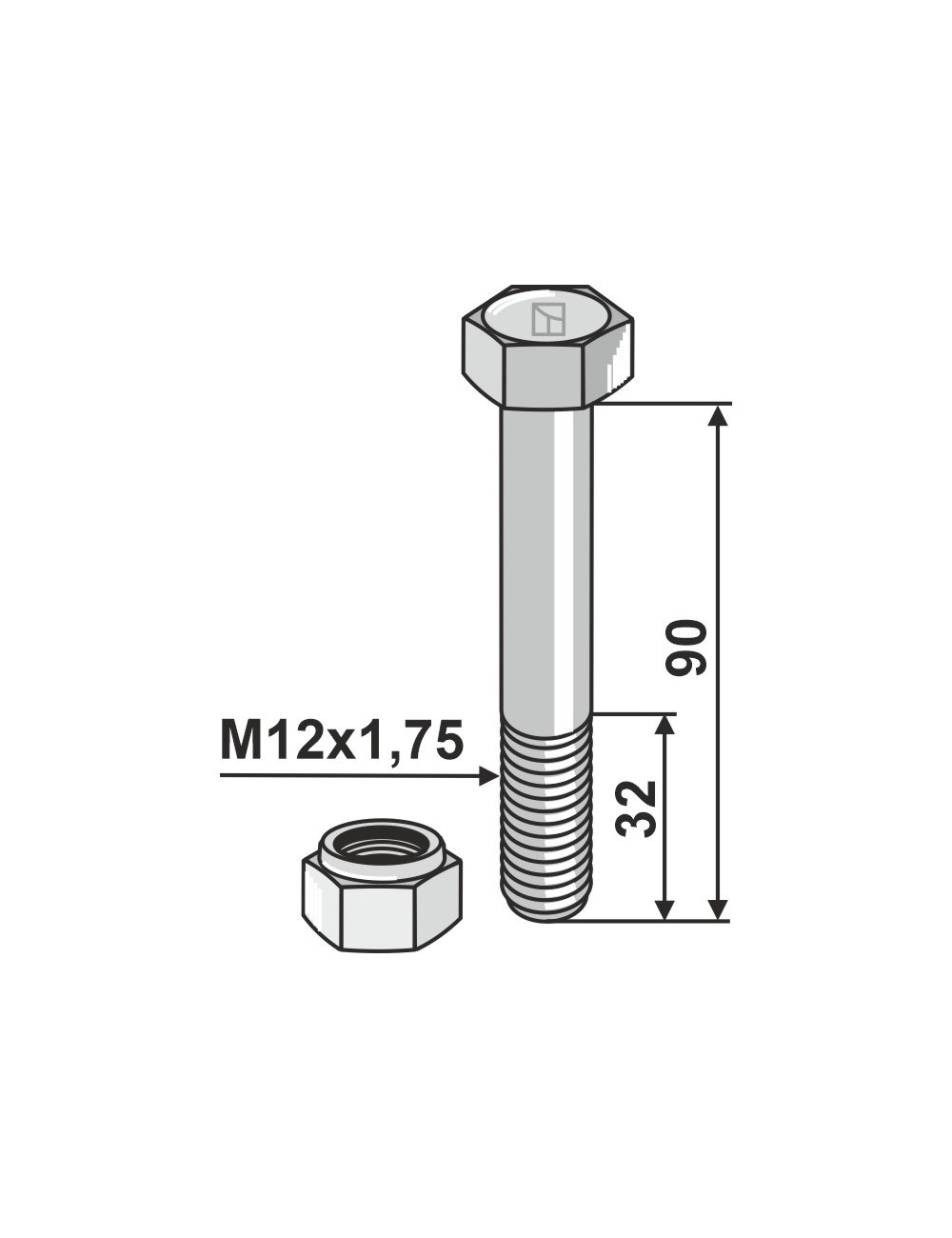 Boulon avec écrou à freinage interne - M12x1,75 - 10.9