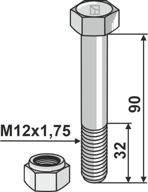 Boulon avec écrou à freinage interne - M12x1,75 - 10.9