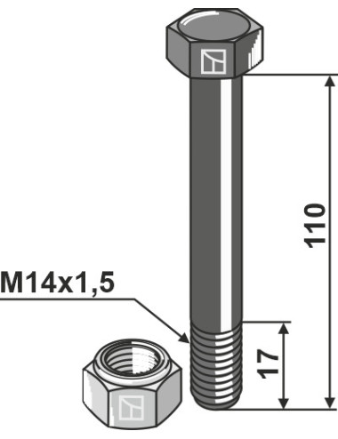 Boulon avec écrou à freinage interne - M14x1,5 - 10.9
