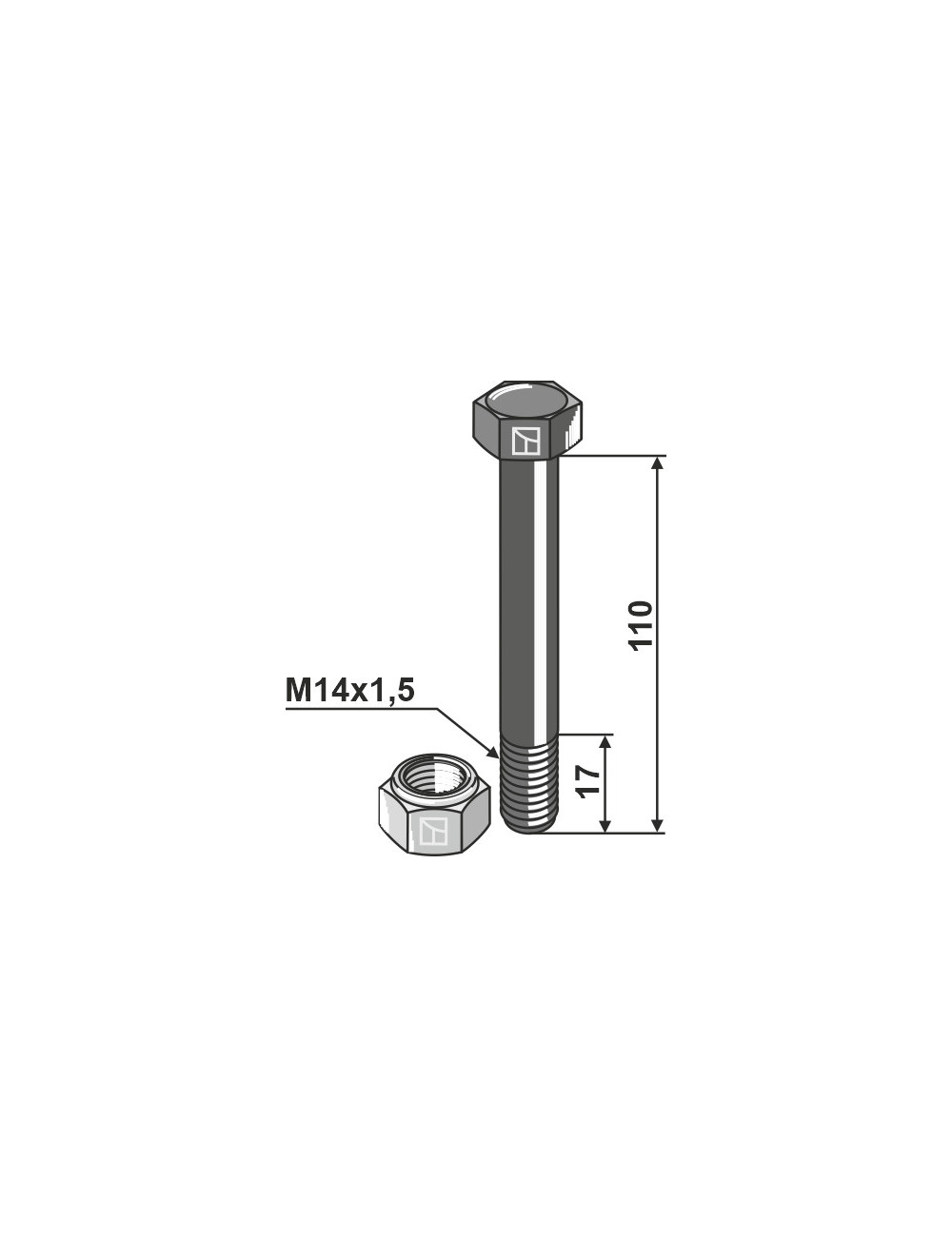 Boulon avec écrou à freinage interne - M14x1,5 - 10.9