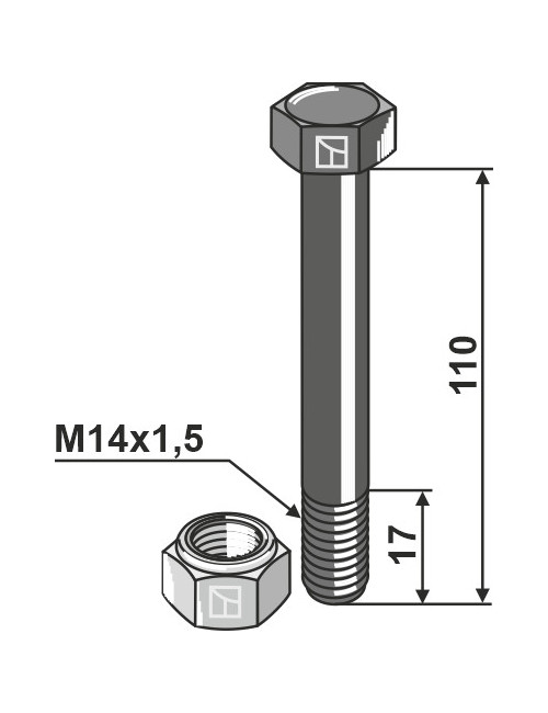 Boulon avec écrou à freinage interne - M14x1,5 - 10.9