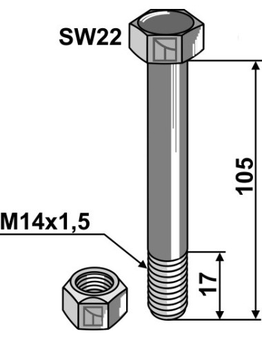 Boulon avec écrou M 14 x...