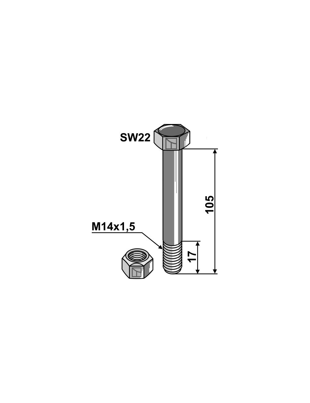 Boulon avec écrou M 14 x 1,5 - 10.9