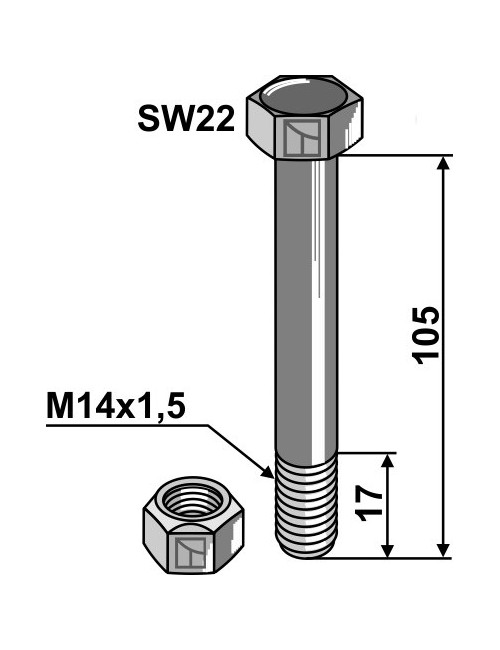 Boulon avec écrou M 14 x 1,5 - 10.9