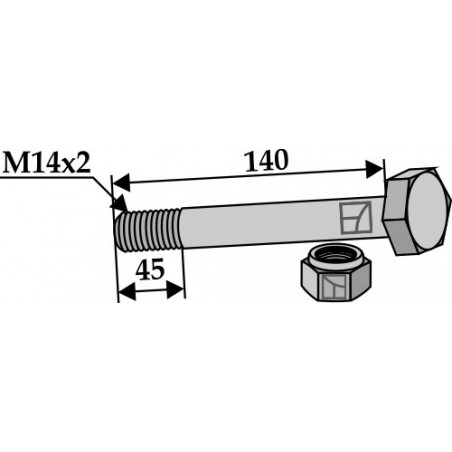 Boulon avec écrou à freinage interne - M14x2 - 10.9