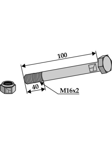 Boulon avec écrou à freinage interne - M16 x 2 - 10.9