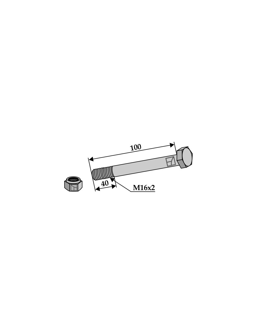 Boulon avec écrou à freinage interne - M16 x 2 - 10.9