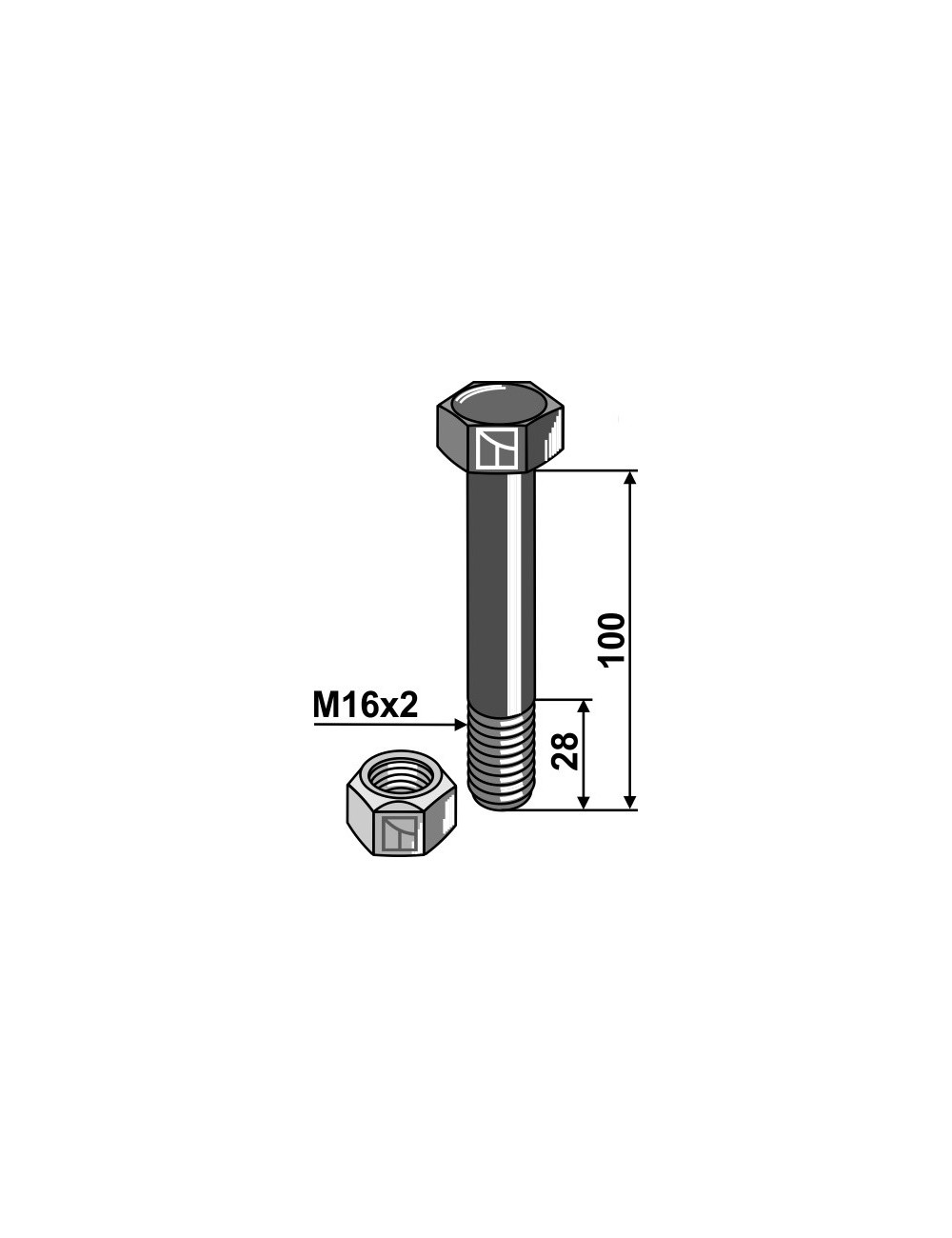 Boulon avec écrou à freinage interne - M16 x 2 - 10.9