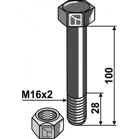 Boulon avec écrou à freinage interne - M16 x 2 - 10.9