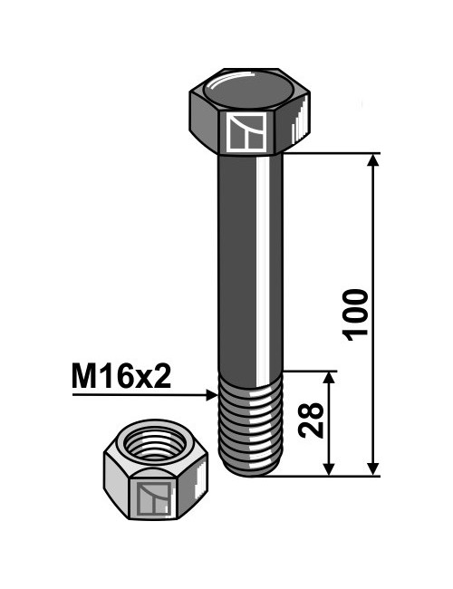 Boulon avec écrou à freinage interne - M16 x 2 - 10.9