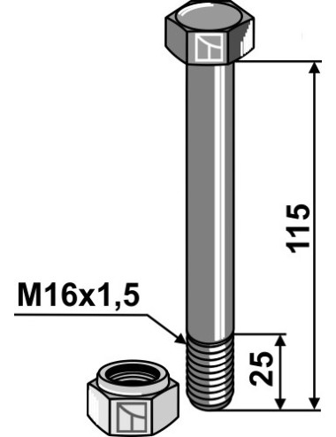 Boulon avec écrou à freinage interne - M16x1,5 - 8.8