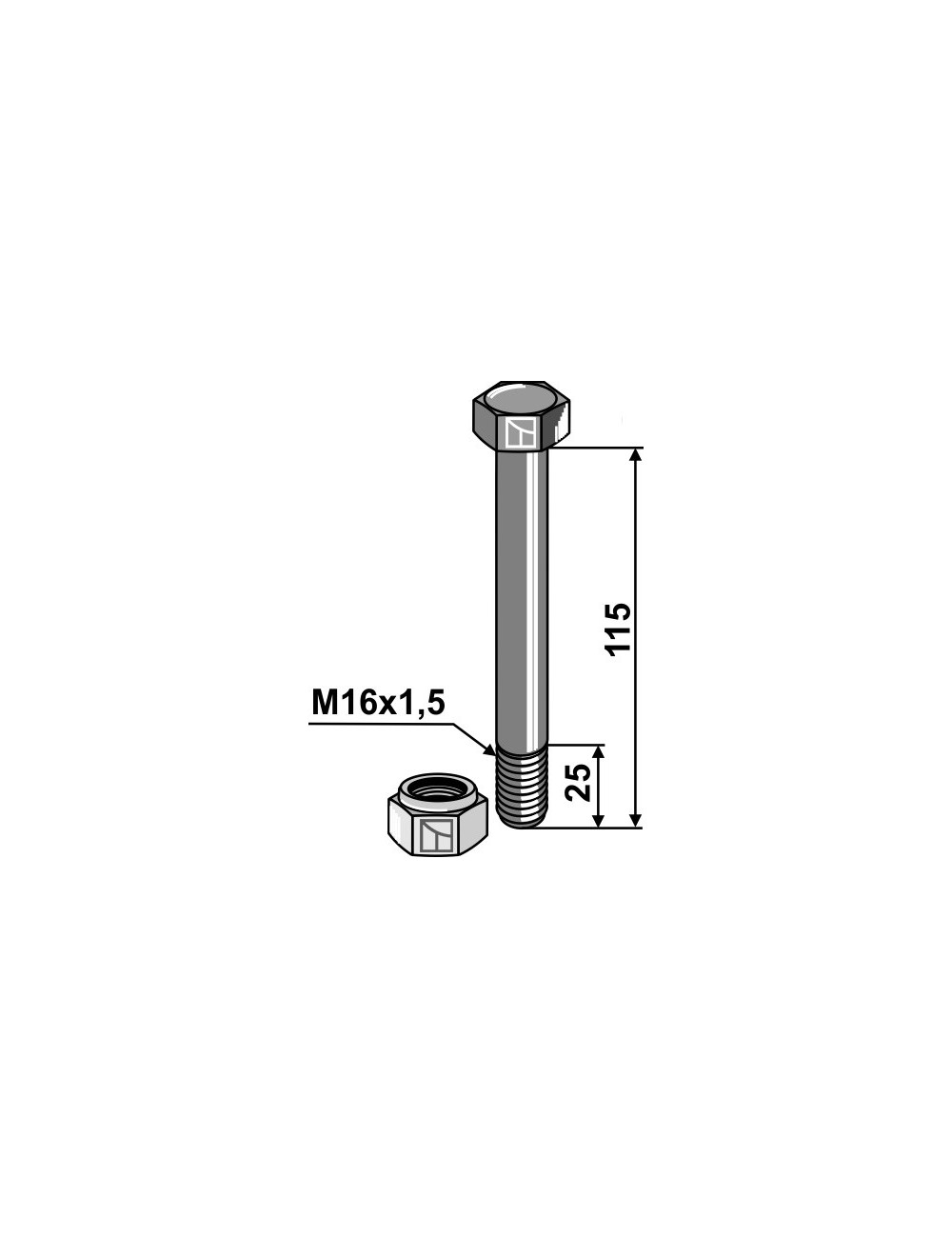 Boulon avec écrou à freinage interne - M16x1,5 - 8.8