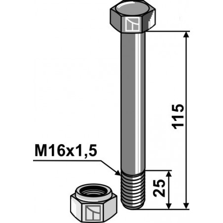Boulon avec écrou à freinage interne - M16x1,5 - 8.8