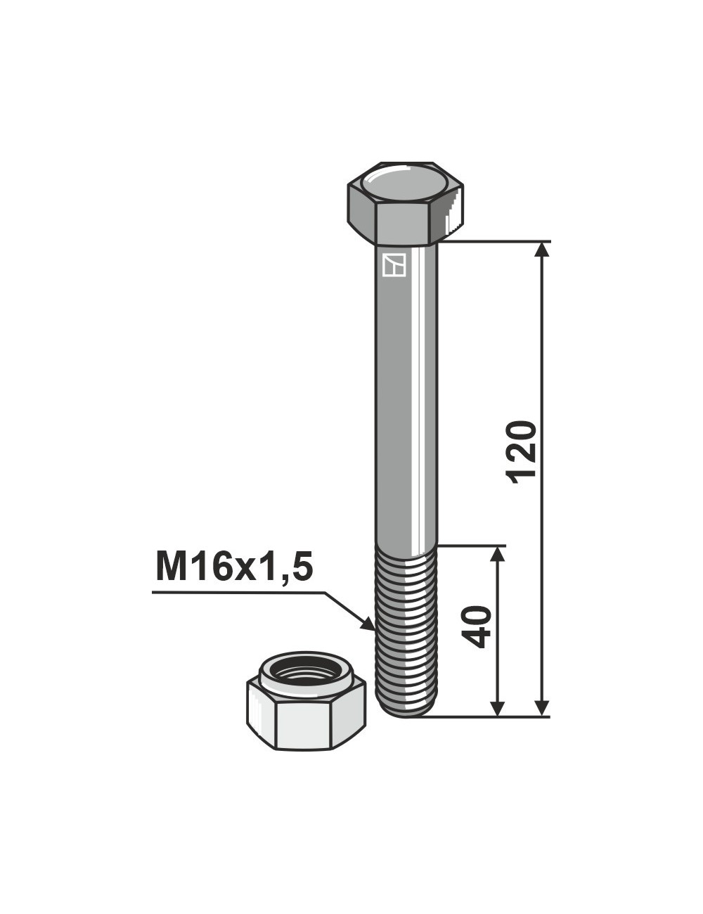 Boulon avec écrou à freinage interne - M16x1,5 - 10.9