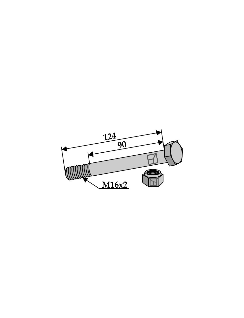 Boulon avec écrou à freinage interne - M16 x 2 - 8.8