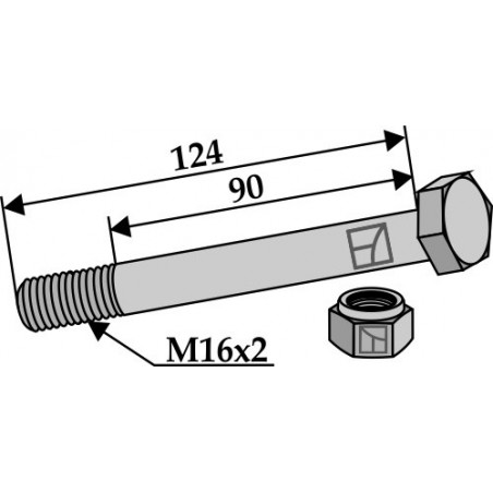 Boulon avec écrou à freinage interne - M16 x 2 - 8.8