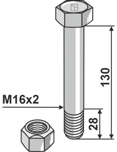 Boulon avec écrou à freinage interne - M16 x 2 - 10.9