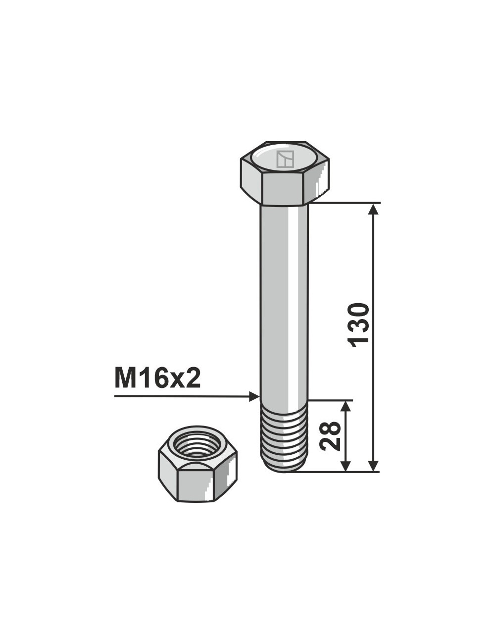 Boulon avec écrou à freinage interne - M16 x 2 - 10.9