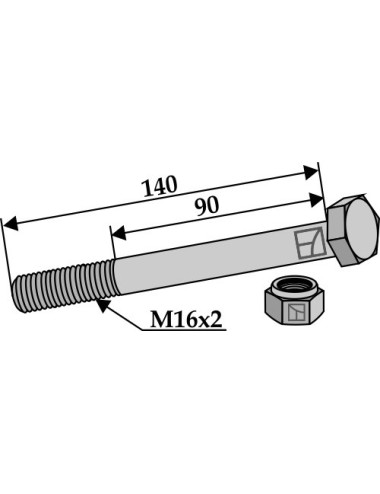 Boulon avec écrou à freinage interne - M16 x 2 - 8.8