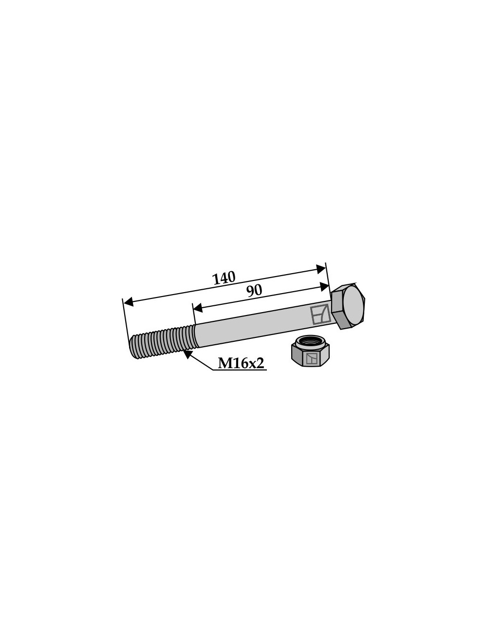 Boulon avec écrou à freinage interne - M16 x 2 - 8.8