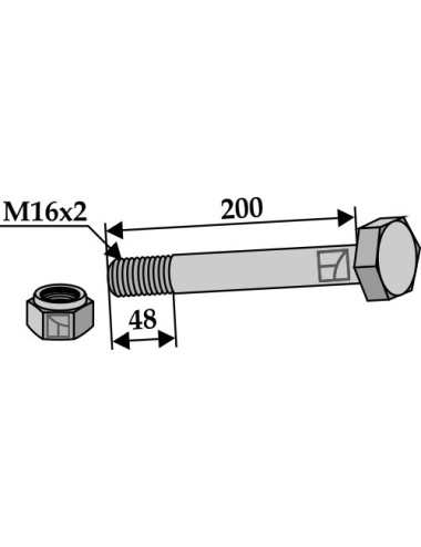 Boulon avec écrou à freinage interne - M16 x 2 - 8.8