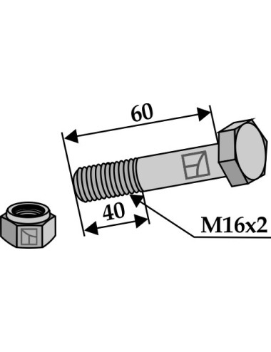 Boulon avec écrou à freinage interne - M16 x 2 - 10.9