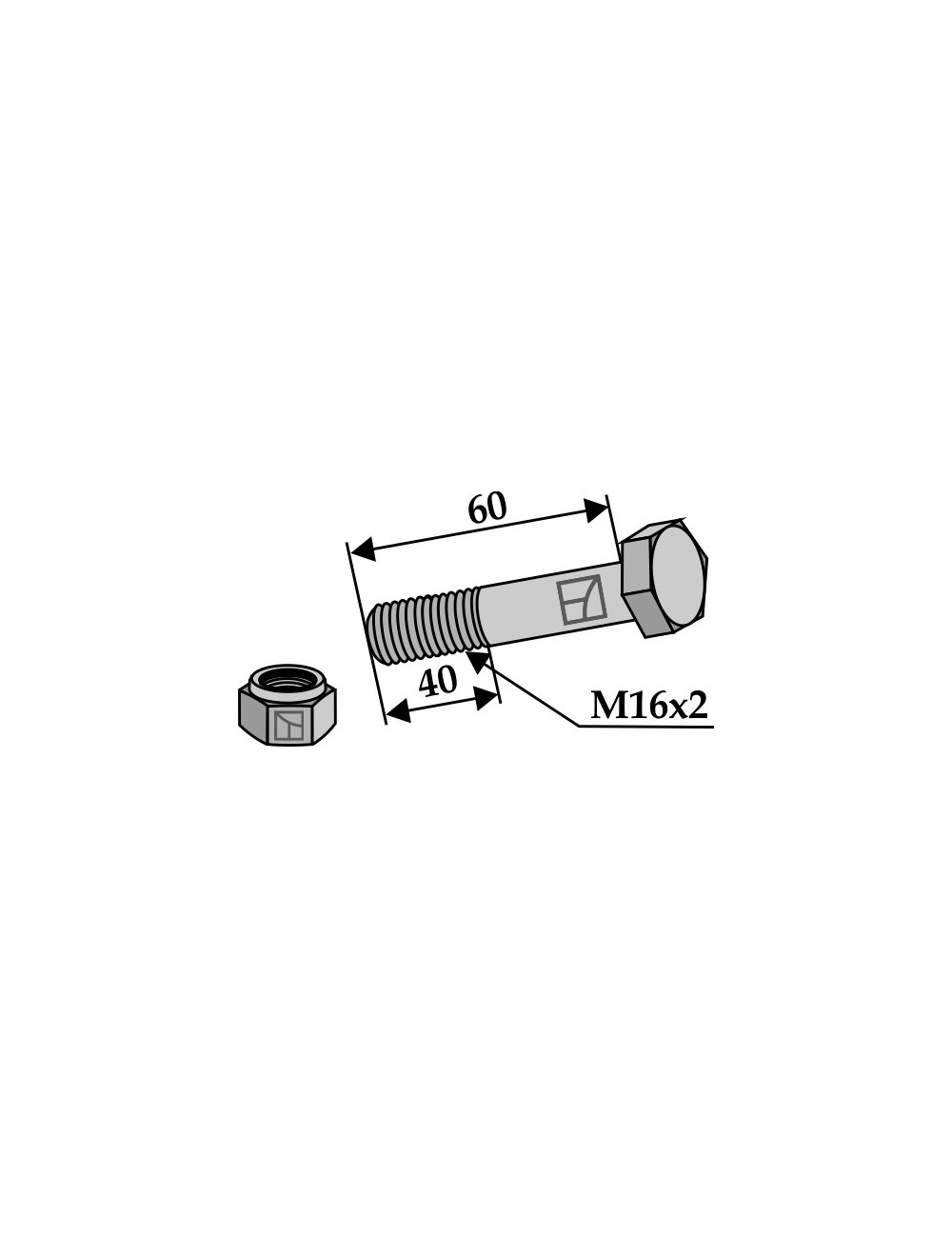 Boulon avec écrou à freinage interne - M16 x 2 - 10.9