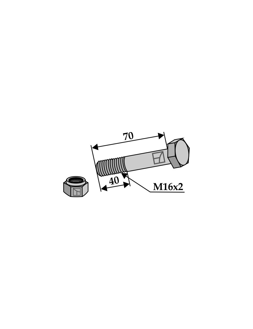 Boulon avec écrou à freinage interne - M16 x 2 - 10.9