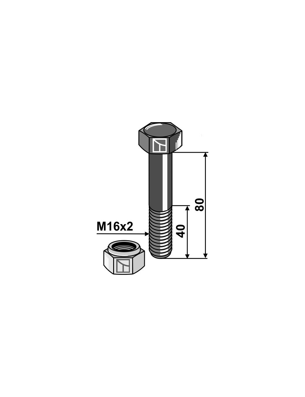 Boulon avec écrou à freinage interne - M16 x 2 - 10.9