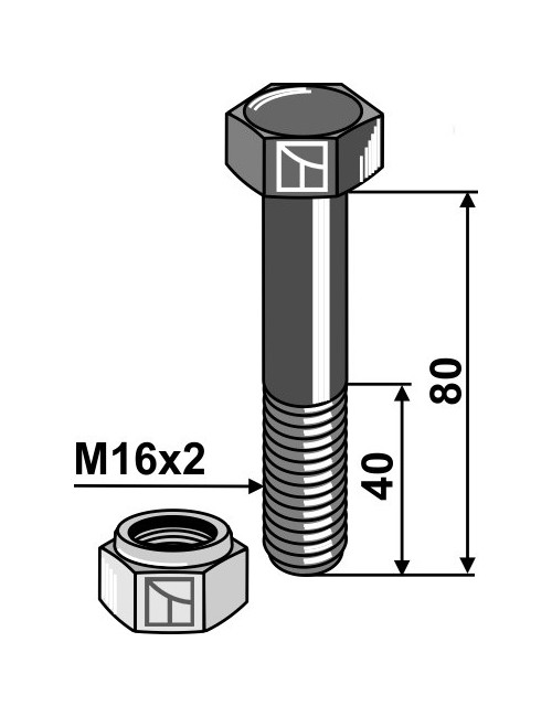 Boulon avec écrou à freinage interne - M16 x 2 - 10.9