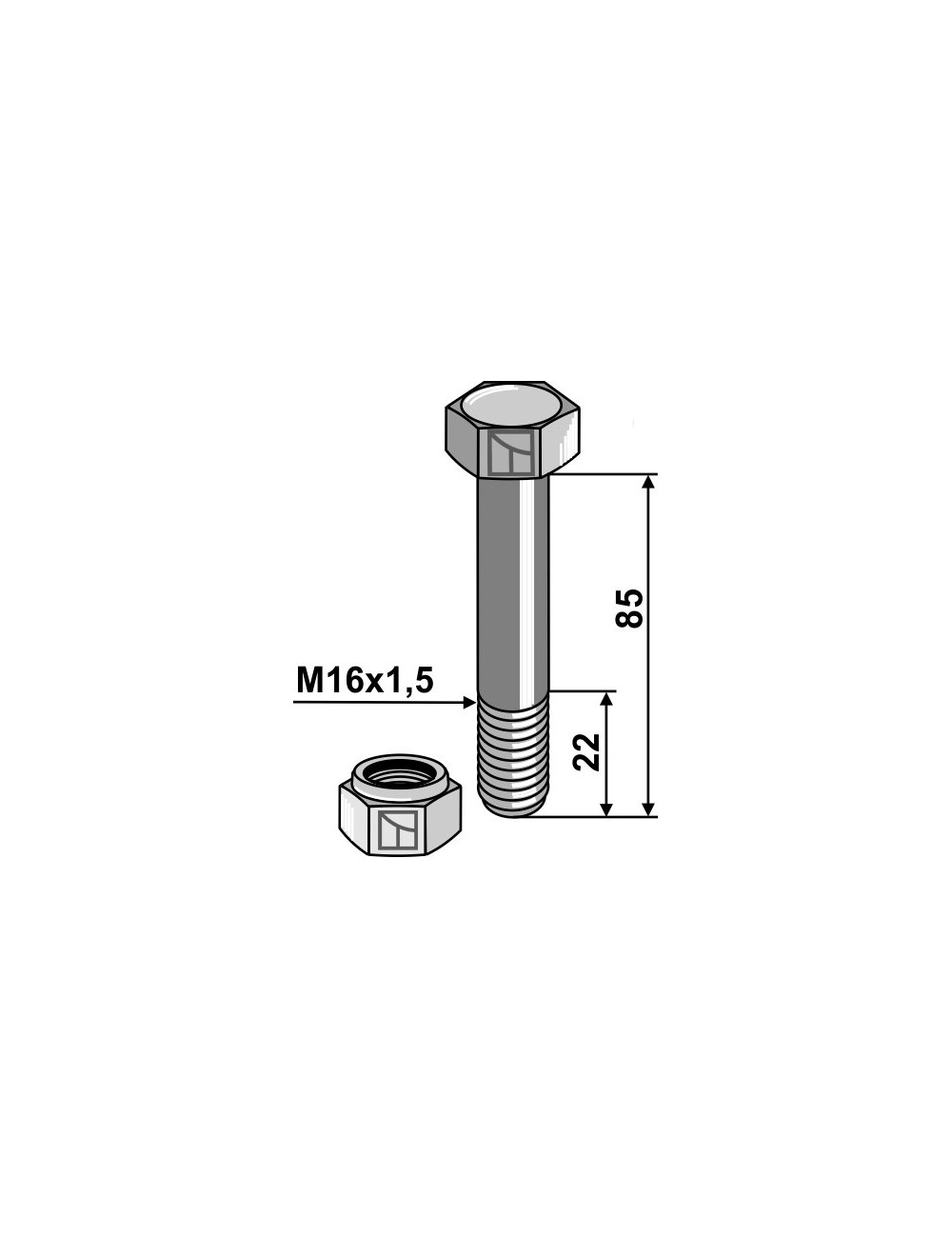 Boulon avec écrou à freinage interne - M16x1,5 - 10.9