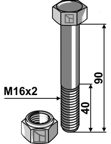 Boulon avec écrou à freinage interne - M16 x 2 - 10.9