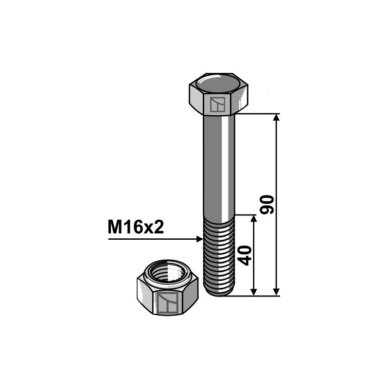 Boulon avec écrou à freinage interne - M16 x 2 - 10.9