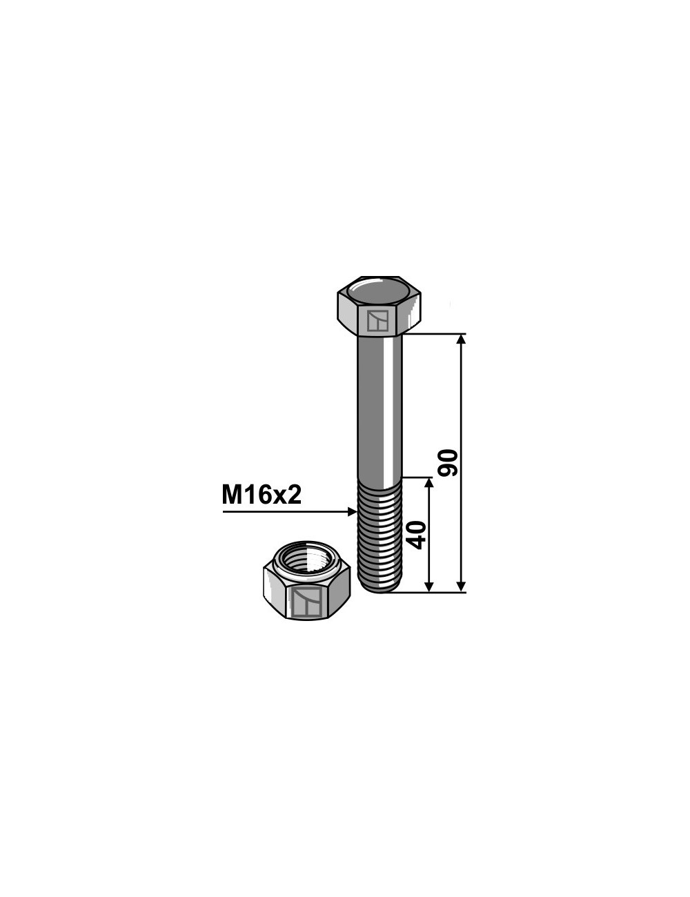 Boulon avec écrou à freinage interne - M16 x 2 - 10.9