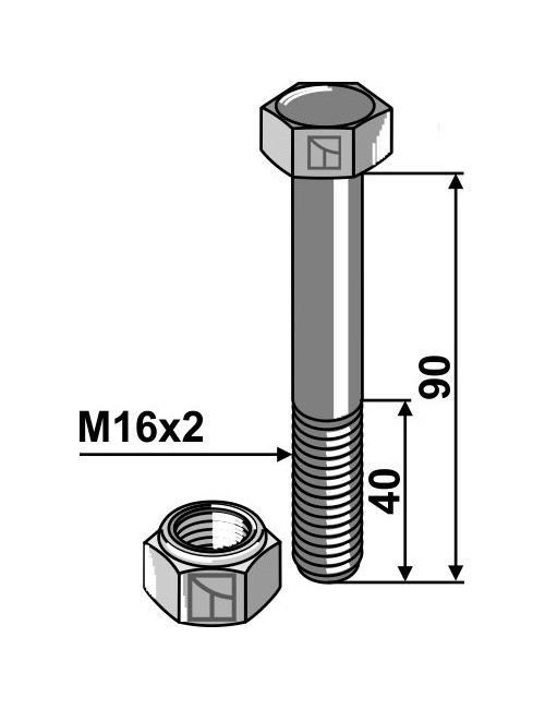 Boulon avec écrou à freinage interne - M16 x 2 - 10.9