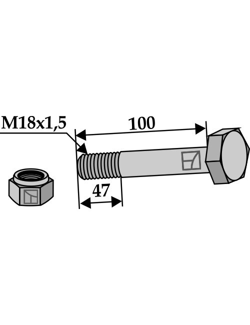 Boulon avec écrou à freinage interne - M18x1,5 - 10.9