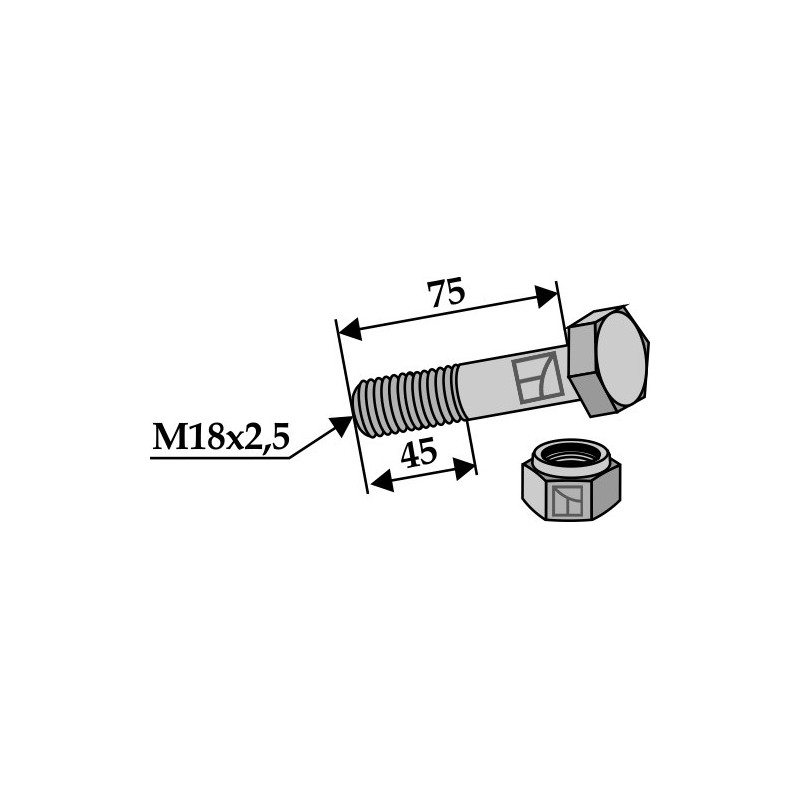 Boulon avec écrou à freinage interne - M18 x 2,5 - 8.8