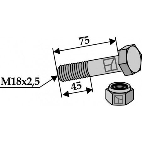 Boulon avec écrou à freinage interne - M18 x 2,5 - 8.8