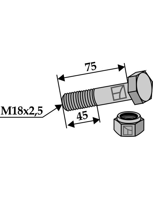 Boulon avec écrou à freinage interne - M18 x 2,5 - 8.8