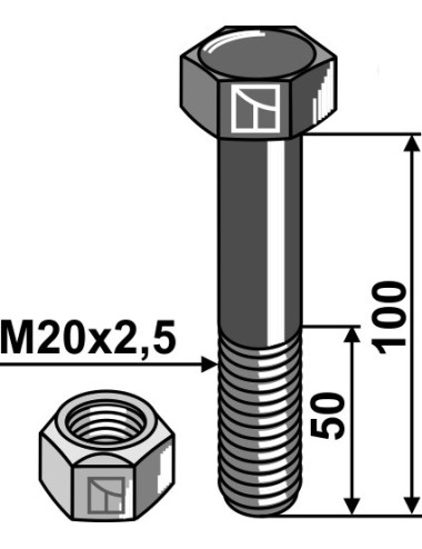 Boulon avec écrou à freinage interne - M20 x 2,5 - 10.9