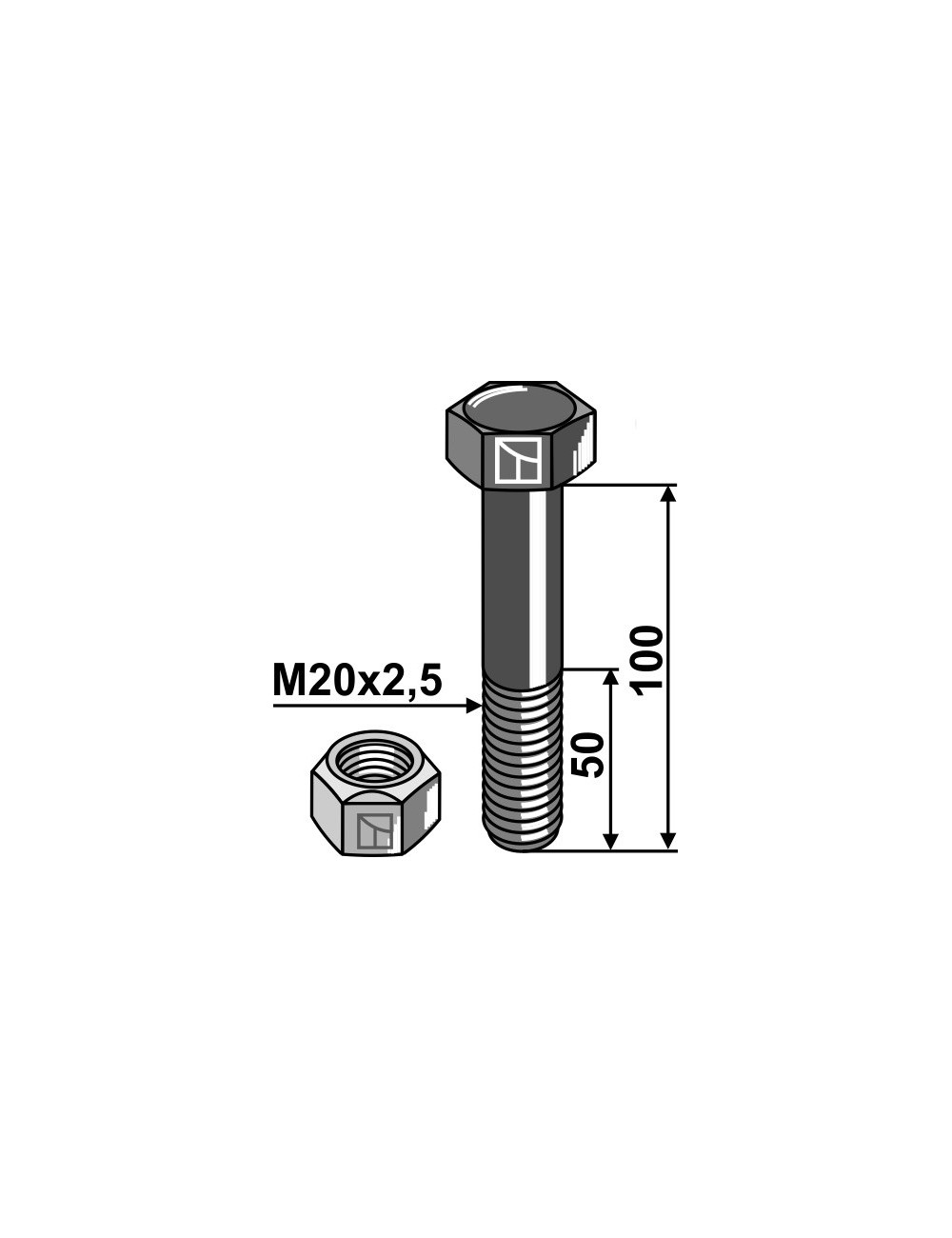 Boulon avec écrou à freinage interne - M20 x 2,5 - 10.9