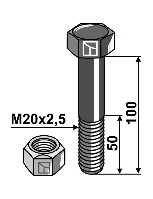 Boulon avec écrou à freinage interne - M20 x 2,5 - 10.9