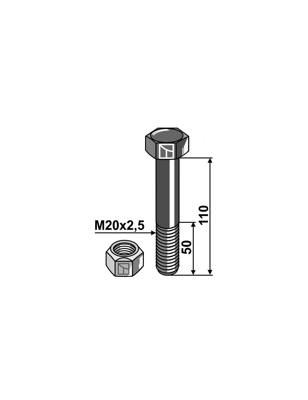 Boulon avec écrou à freinage interne - M20 x 2,5 - 10.9